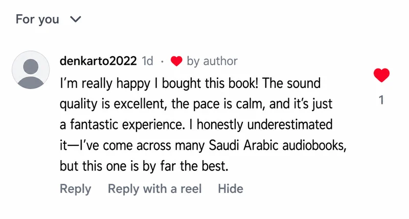 A review from a reader, as a screenshot